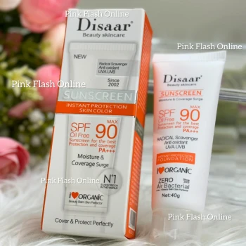 Disaar SPF 90 Sunscreen Instant Protection UVA UVB Foundation PA+++ Oil Free Sunblock Cover Protect Perfectly Moisturizing Coverage Surge 40g