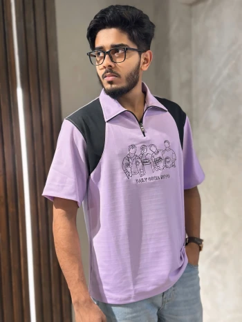 Mens Oversized Contrast Zipper polo