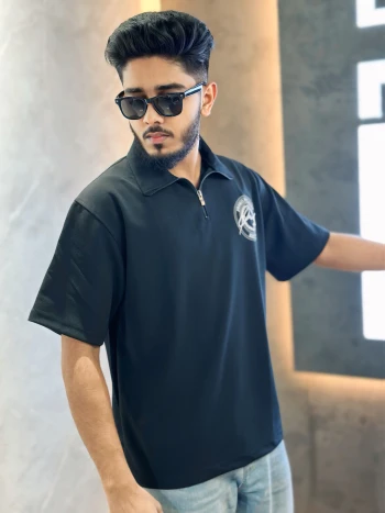 Oversized Basic Zipper polo