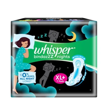 Whisper Bindazzz Nights Heavy Flow Sanitary Napkins XL+ 7 pcs